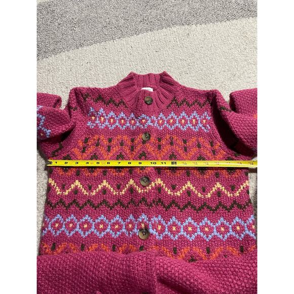 Sundance Long Chunky Fair Isle Button Down Cardigan Sweater Womens Small Pink - Picture 4 of 10
